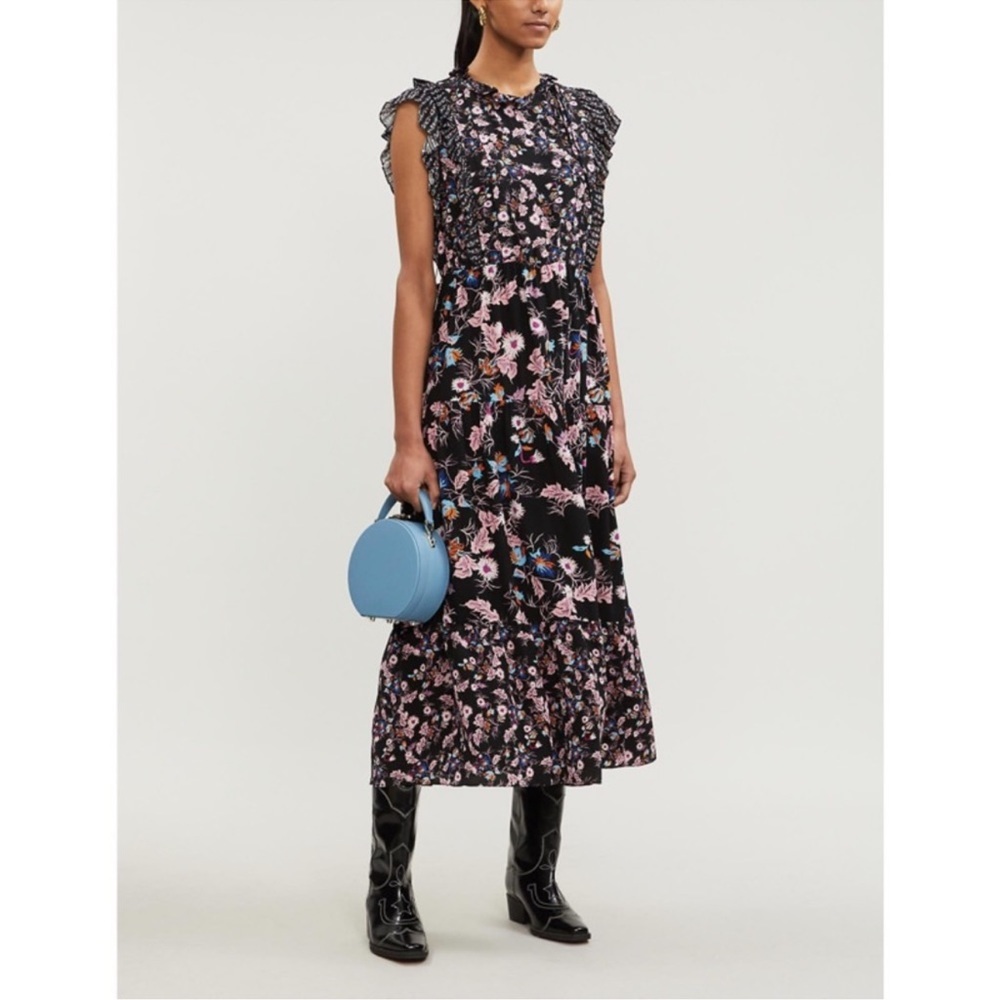 SANDRO Bouna Sleeveless Floral Ruffle Dress